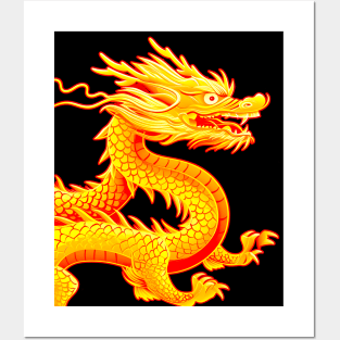 Chinese Golden Dragon on a Lucky Red Background 2: Chinese New Year, Year of the Dragon on a dark (Knocked Out) background Posters and Art